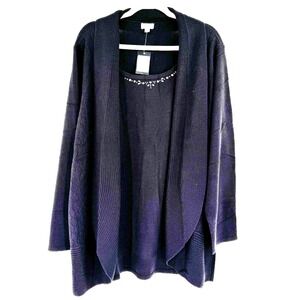 Avenue Women's Cardigan Sweater Top‎ Duet 3XL Black Knit Office Rhinestones NEW